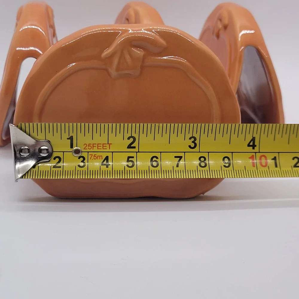 Set of 4 Orange Ceramic Pumpkin Napkin or Place Holders Fall Thanksgiving Decor